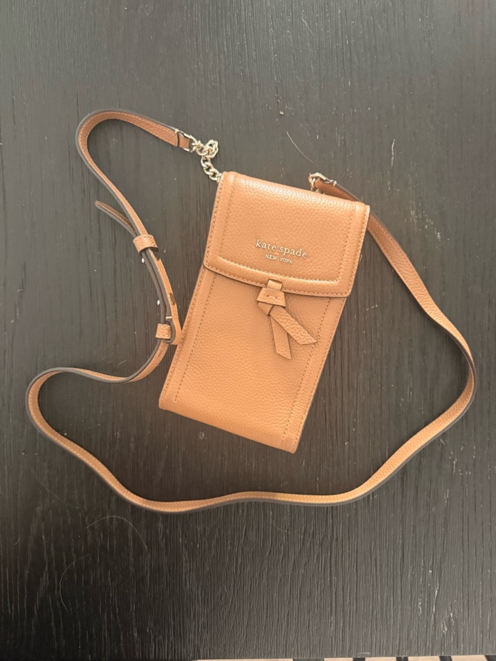 kate spade tan leather crossbody phone bag with knot detail